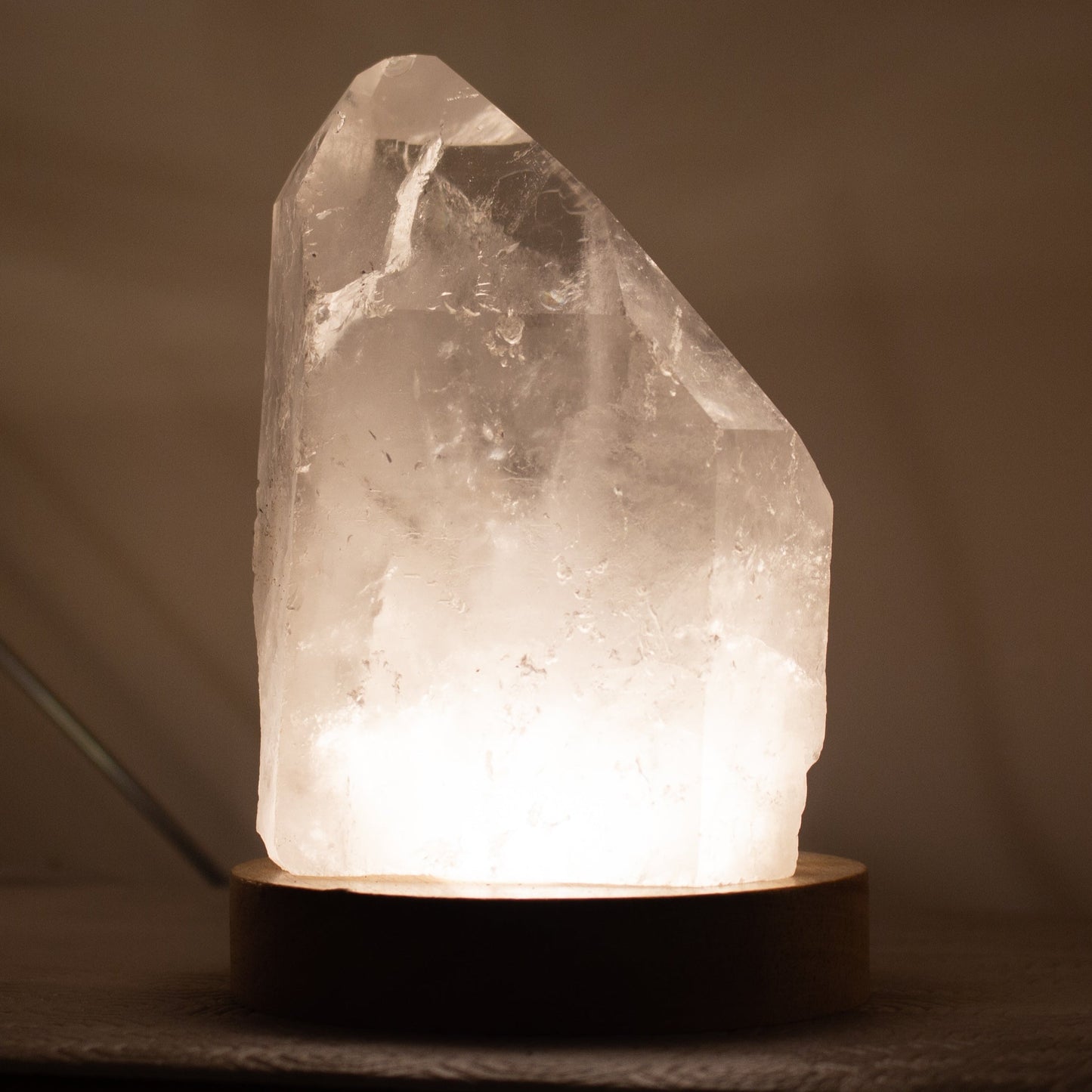 Clear Quartz Lamp | LED Light Wood Stand Included