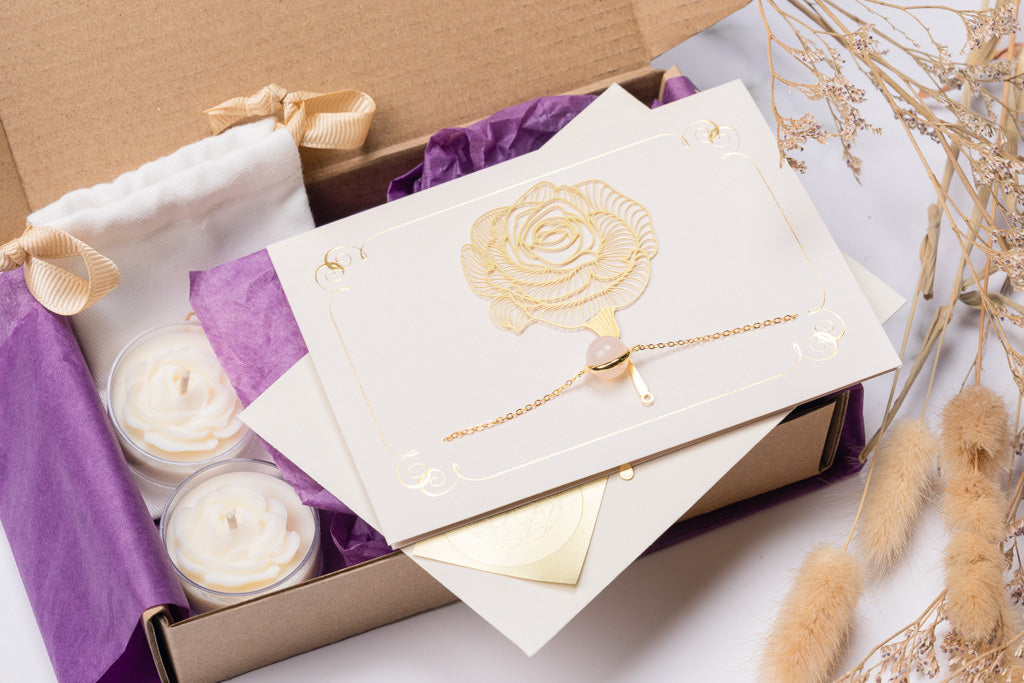 Self-love Gift Set | Bookmark + Bracelet 2 in 1 | Concatenate Candle | Rose Quartz